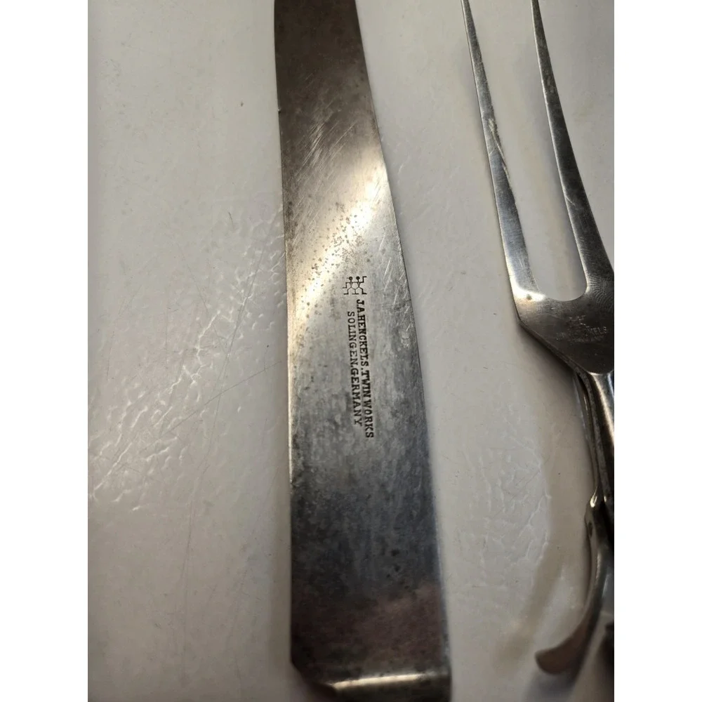 VTG Antique J. A. Henckels Sterling Silver Meat Carving Set Horn Knife Fork